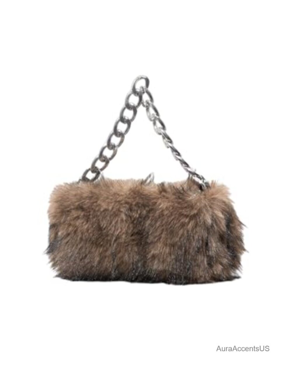 Faux Fur Fuzzy Shoulder Bag Y2K Mini Handbag with Zipper Chain Strap